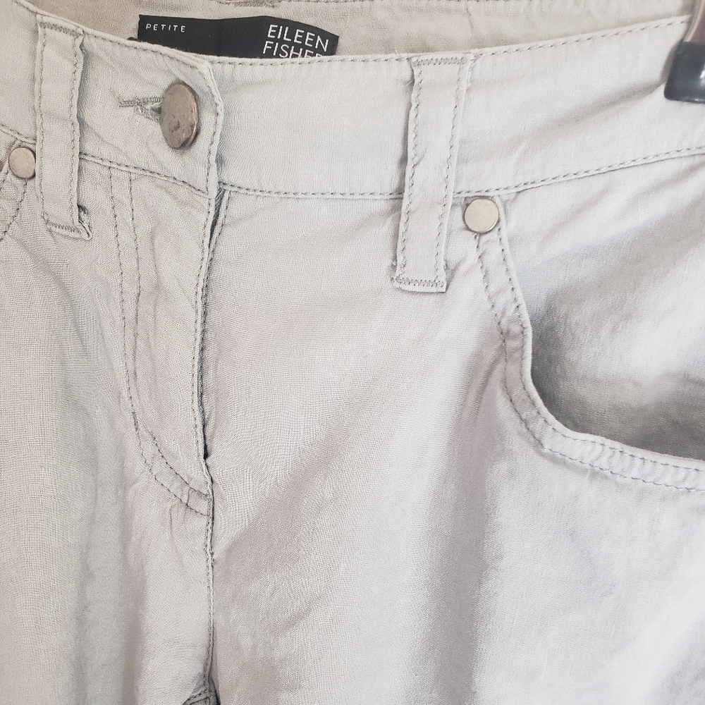 EILEEN FISHER WOMEN'S 4 PETITE LIGHTWEIGHT LINEN BLEND GRAY PANTS